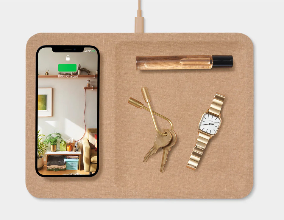 Catch:3 Essentials Linen Wireless Charger-Valet Tray/Camel-1