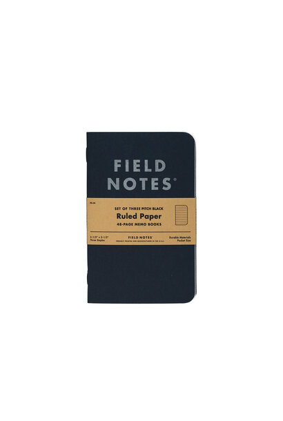 Field Notes Pitch Black Memo Book Rulled Paper 3pk