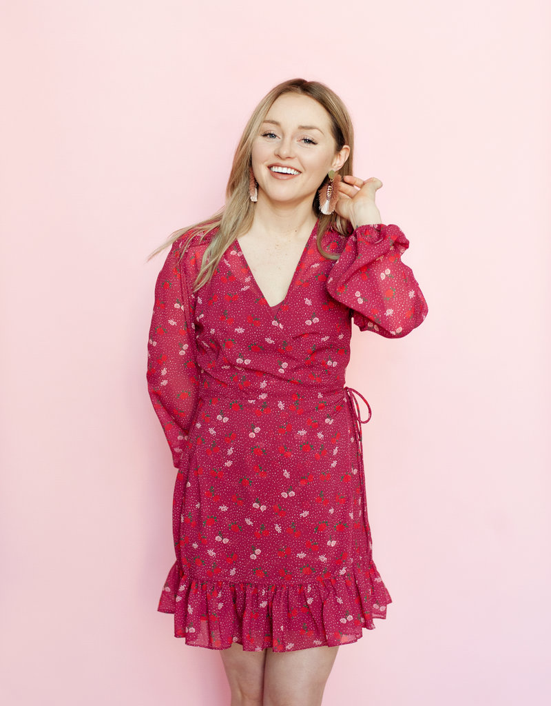 Long Sleeve Red Wrap Dress