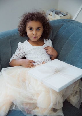 Ruffles & Bowties Lace Top and Tulle Skirt Flower Girl Set Champagne