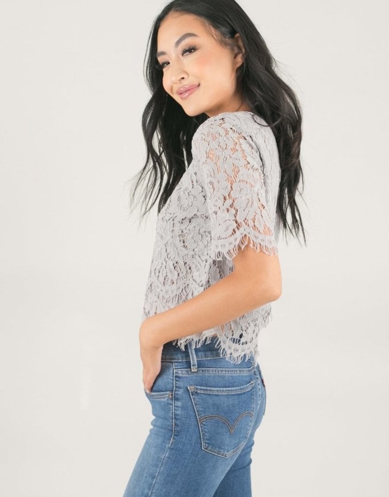 Jaylyn Layered Lace Top - Blue-Grey - Adorn Boutique