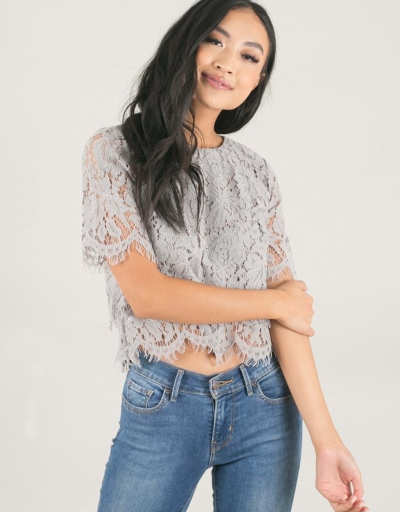 Jaylyn Layered Lace Top - Blue-Grey - Adorn Boutique