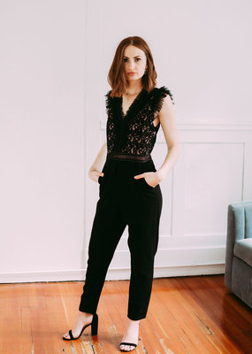 Adelyn Rae Deven Ruffled Lace Jumpsuit