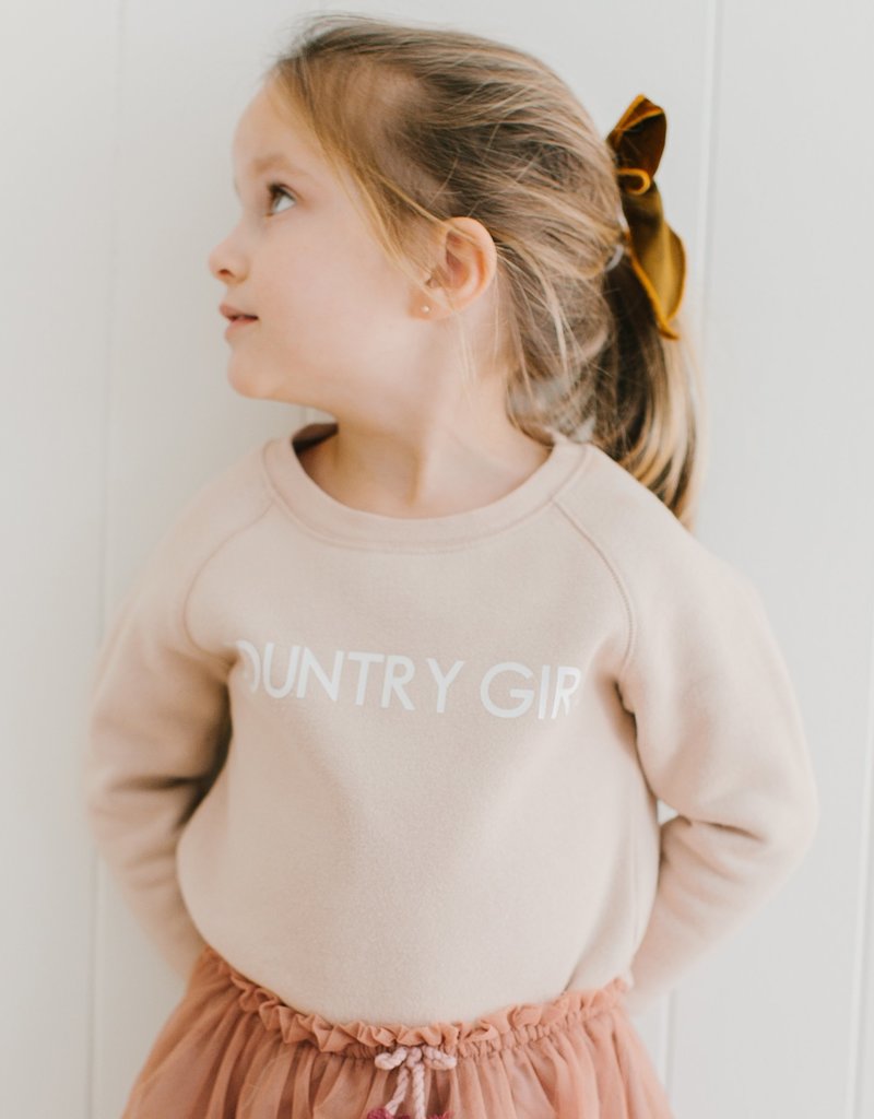 Brunette the Label Country Girl Little Babes Classic Crew Neck Sweatshirt in Toasted Almond