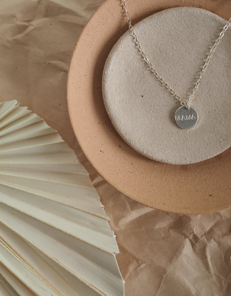 Amara Blue Hand-Stamped Mama Disc Necklace - Mini