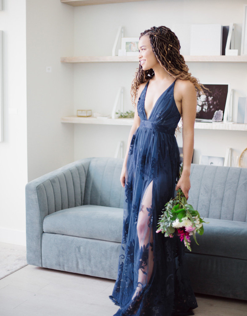 Halle Maxi Dress with Velvet Flower Detail Navy Adorn Boutique