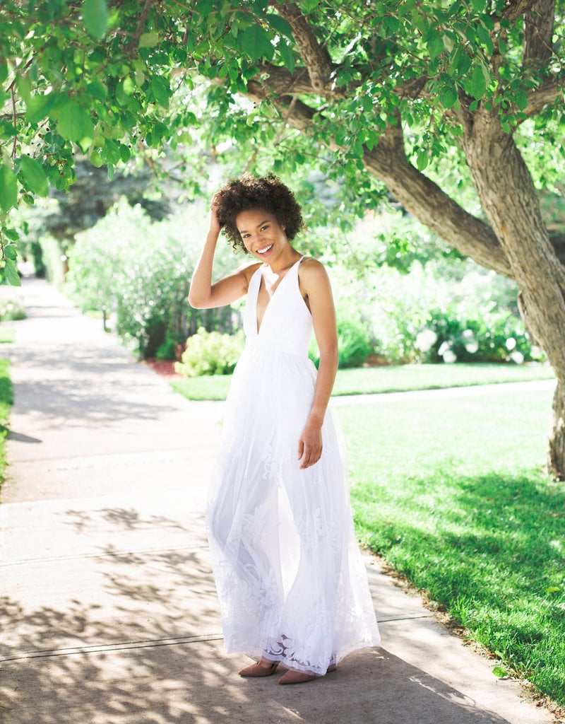 Luxxel Halle Maxi Dress with Velvet Flower Detail - White