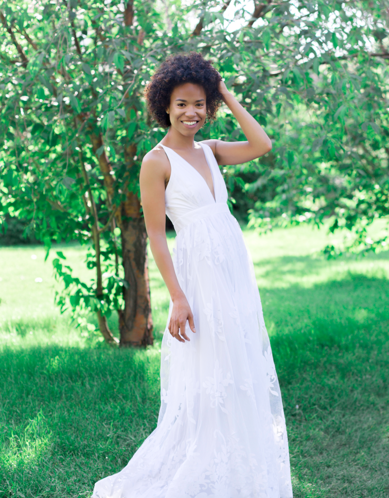 Luxxel Halle Maxi Dress with Velvet Flower Detail - White