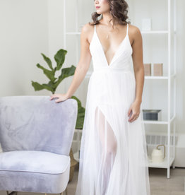 Luxxel Selena Tulle Maxi Dress in White