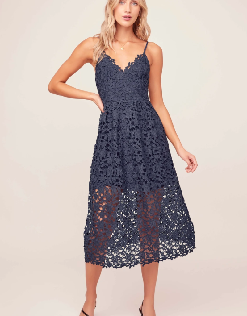 Kenna Lace Midi Dress in Navy - Adorn Boutique