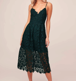 ASTR Kenna Lace Midi Dress in Dark Green (XS, SMALL)