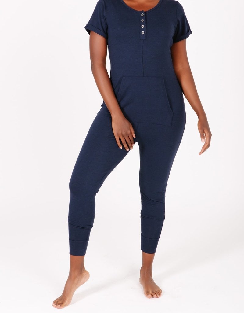 Smash + Tess Anyday Shortsleeve Button Up Romper - Navy