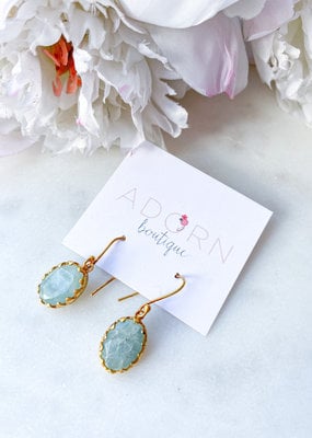 Adorn Collection Jewelry Adorn Gold Vintage Inspired Oval Earrings with Aqua Chalcedony Stone