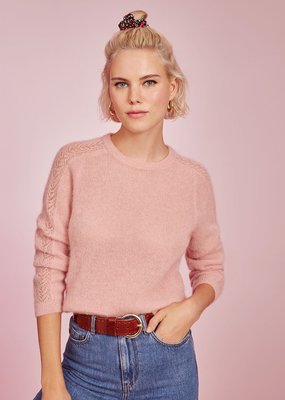 Des Petits Hauts Dillette Crewneck Pullover with Openwork Sleeve Detail