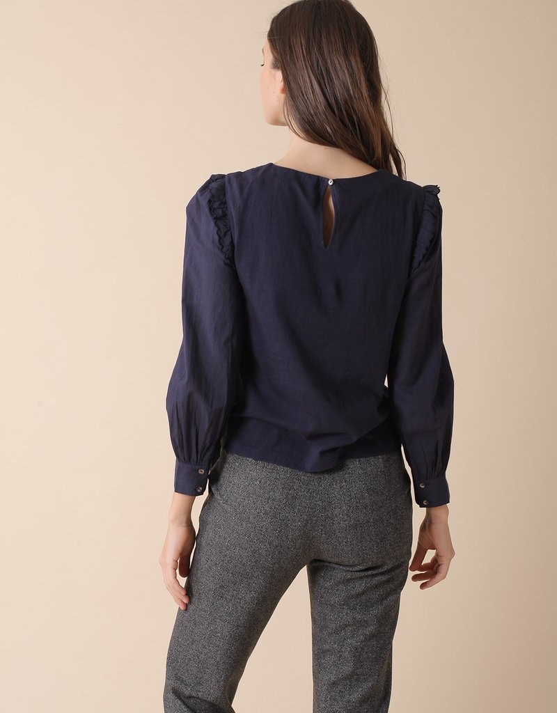 Indi and Cold Joni Navy Blouse with Embroidery