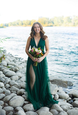 Luxxel Selena Tulle Maxi Dress in Dark Green