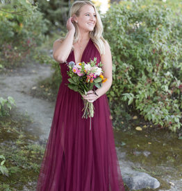 Luxxel Selena Tulle Maxi Dress in Wine *Only Large Left* *Fits Small*