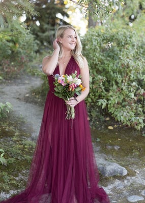 Luxxel Selena Tulle Maxi Dress in Wine