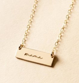 Amara Blue Hand-stamped Bar Pendant  - Mama - Gold and Silver