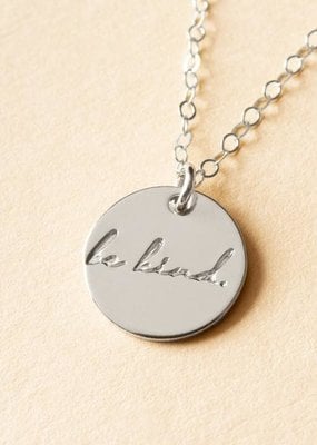 Amara Blue Hand-stamped Pendant - Be Kind - Gold and Silver