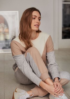 Part Two Leva Jersey Pants in Color Block Neutral
