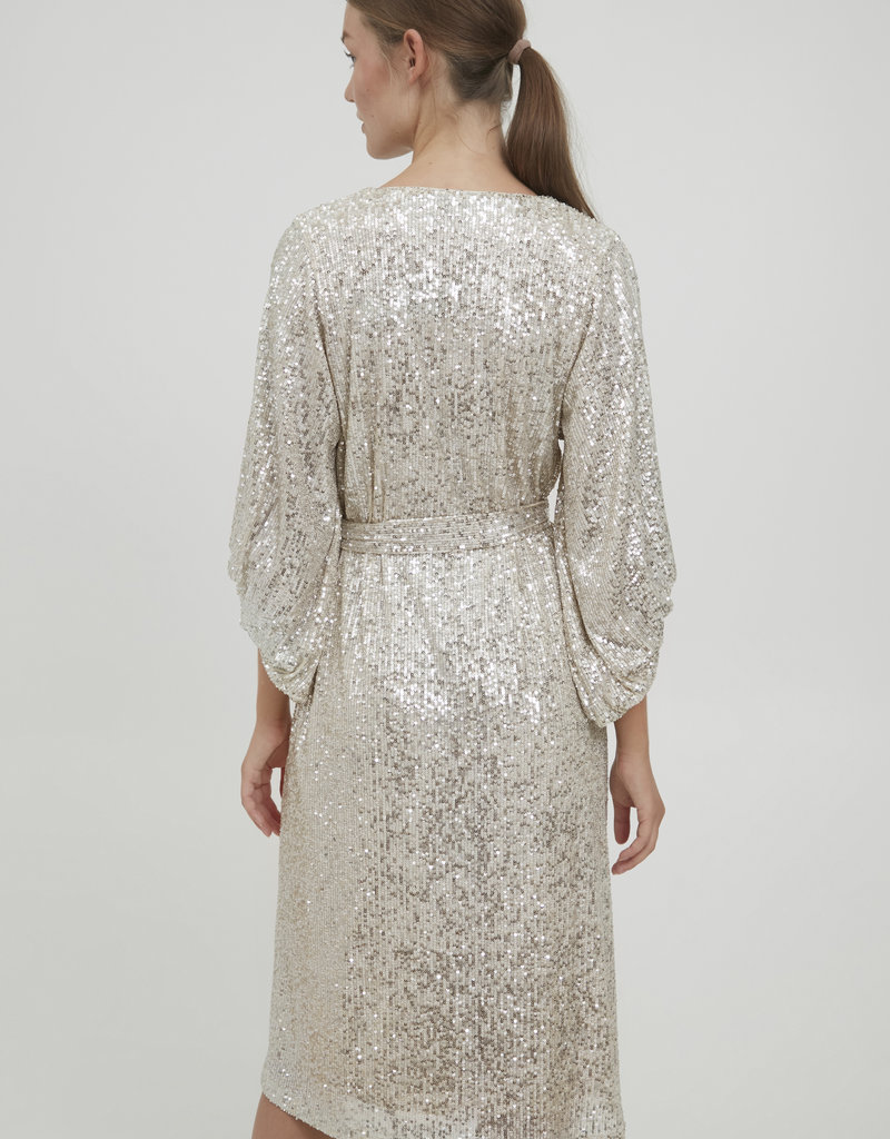ICHI Fauci Sequin Midi Dress in Silver (FINAL SALE)