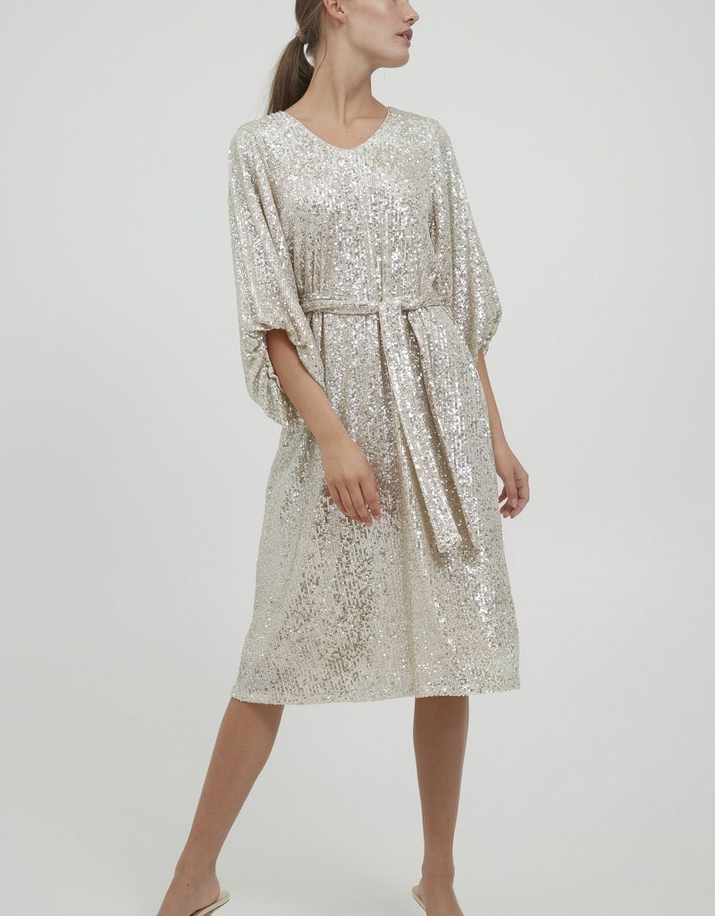 ICHI Fauci Sequin Midi Dress in Silver (FINAL SALE)
