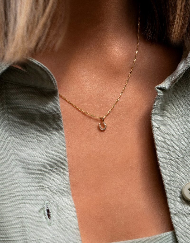 Leah Alexandra Tiny Horseshoe Necklace 9k Gold & Diamond