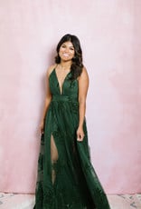 Luxxel Halle Maxi Dress With Velvet Flower Detail - Dark Green