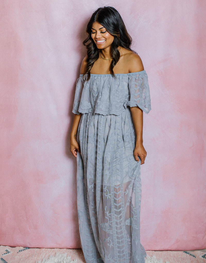 Rowan Lace Off-The-Shoulder Maxi Dress - Adorn Boutique