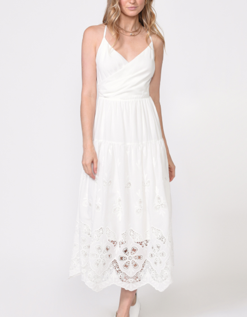 Adelyn Rae Tania Embroidered Scalloped Tiered Midi Dress