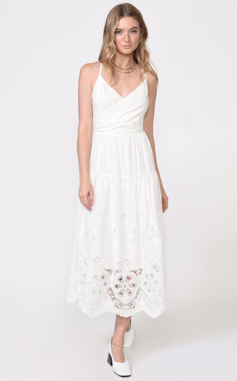 Tania Embroidered Scalloped Tiered Midi Dress - Adorn Boutique