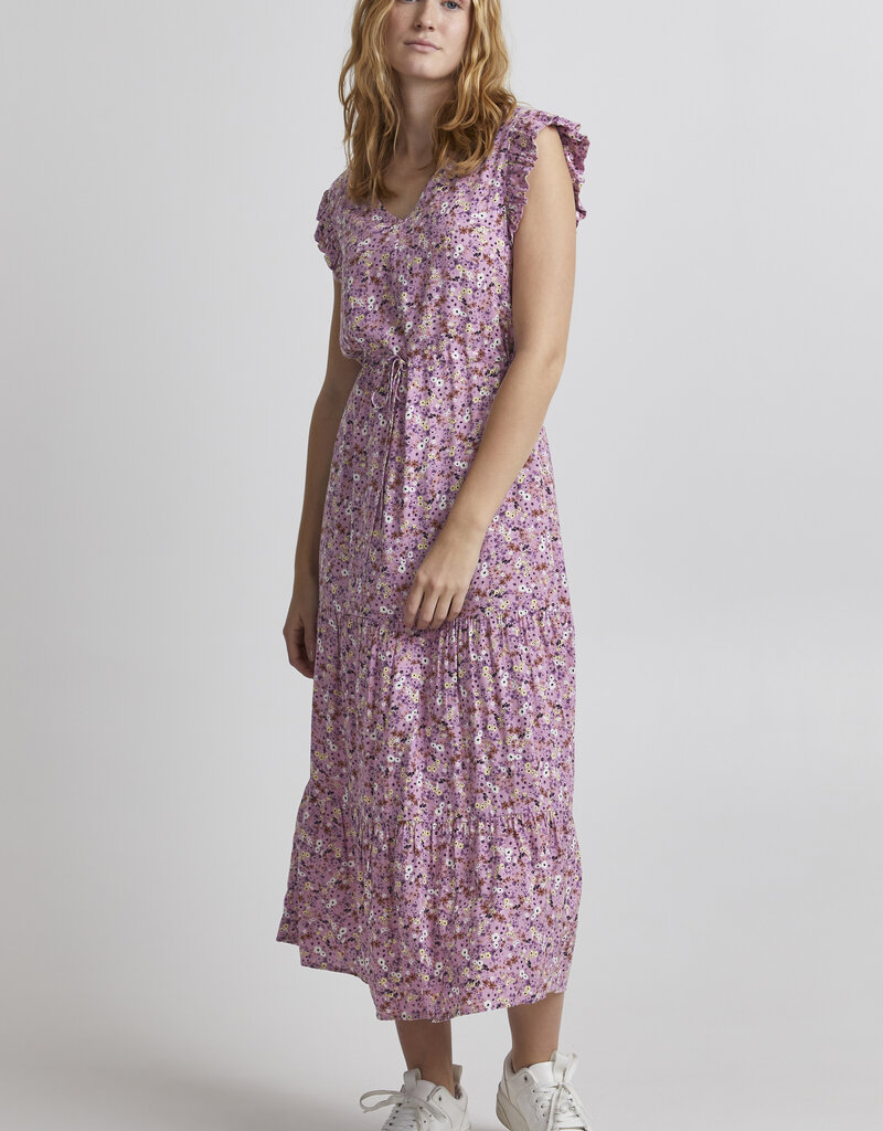 B.Young Joella Frill Midi Dress in Purple Floral