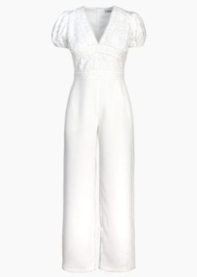 Adelyn Rae Helia Lace Crepe Jumpsuit **TWO SIZES LEFT X-SMALL, X-LARGE**