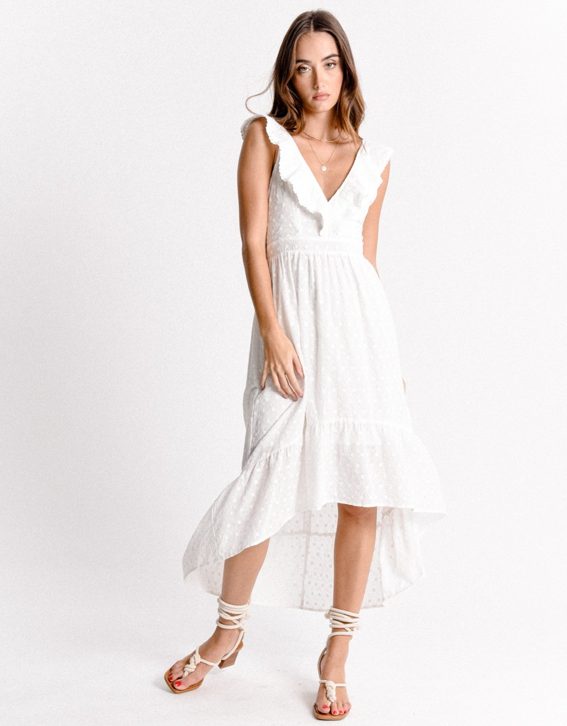 Molly Bracken Rianne Romantic White Eyelet Midi Dress (FINAL SALE)