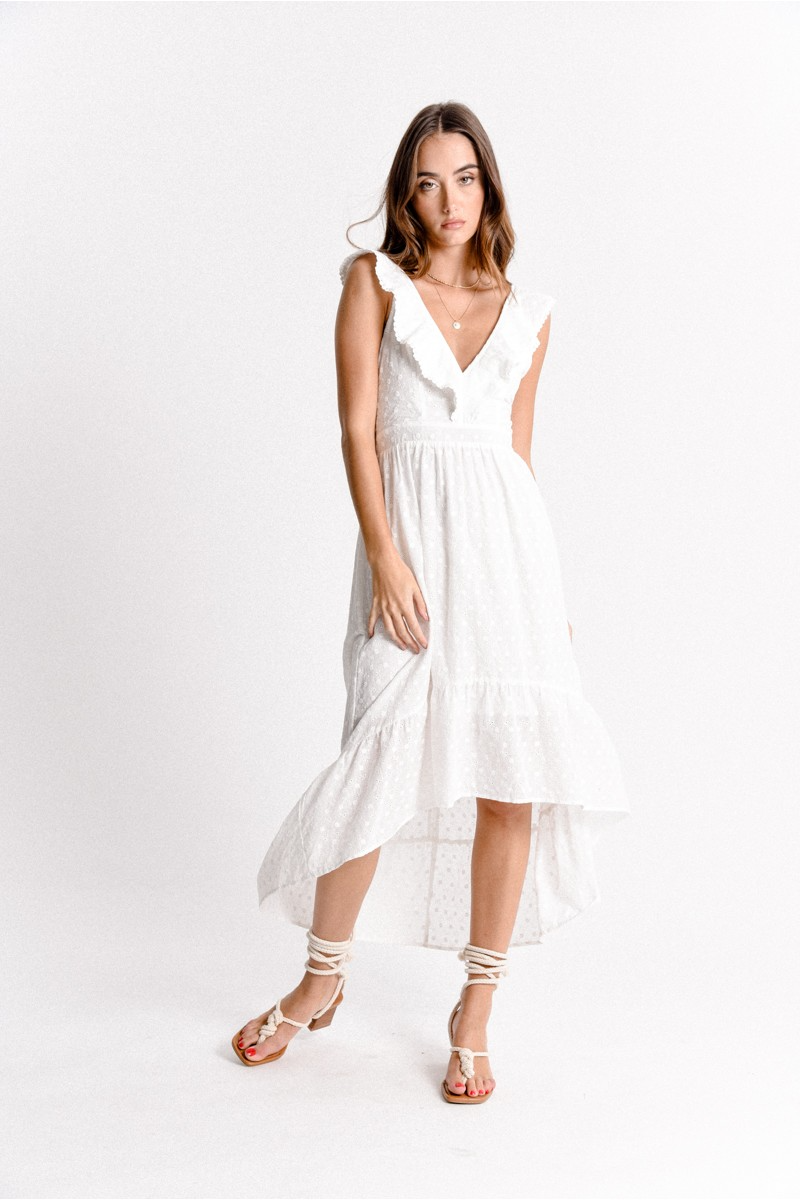 Rianne Romantic White Eyelet Midi Dress - Adorn Boutique