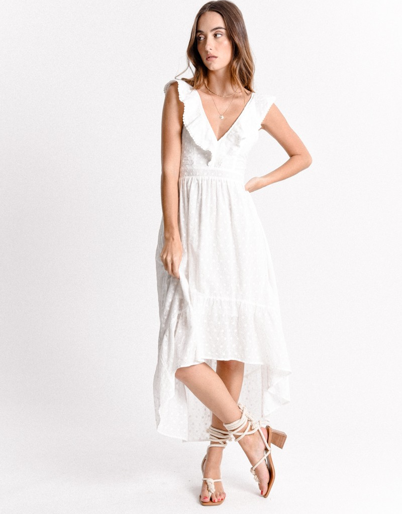 The White Contrast Lace Trim Backless Midi Dress & Reviews - White -  Dresses
