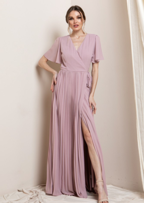 Soieblu Georgia Pleated Maxi Wrap Dress in Dusty Rose