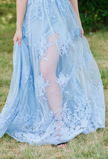 Luxxel Halle Maxi Dress With Velvet Flower Detail -  Light Blue