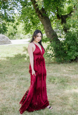 Luxxel Halle Maxi Dress With Velvet Flower Detail - Wine