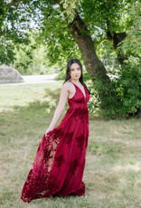 Luxxel Halle Maxi Dress With Velvet Flower Detail - Wine