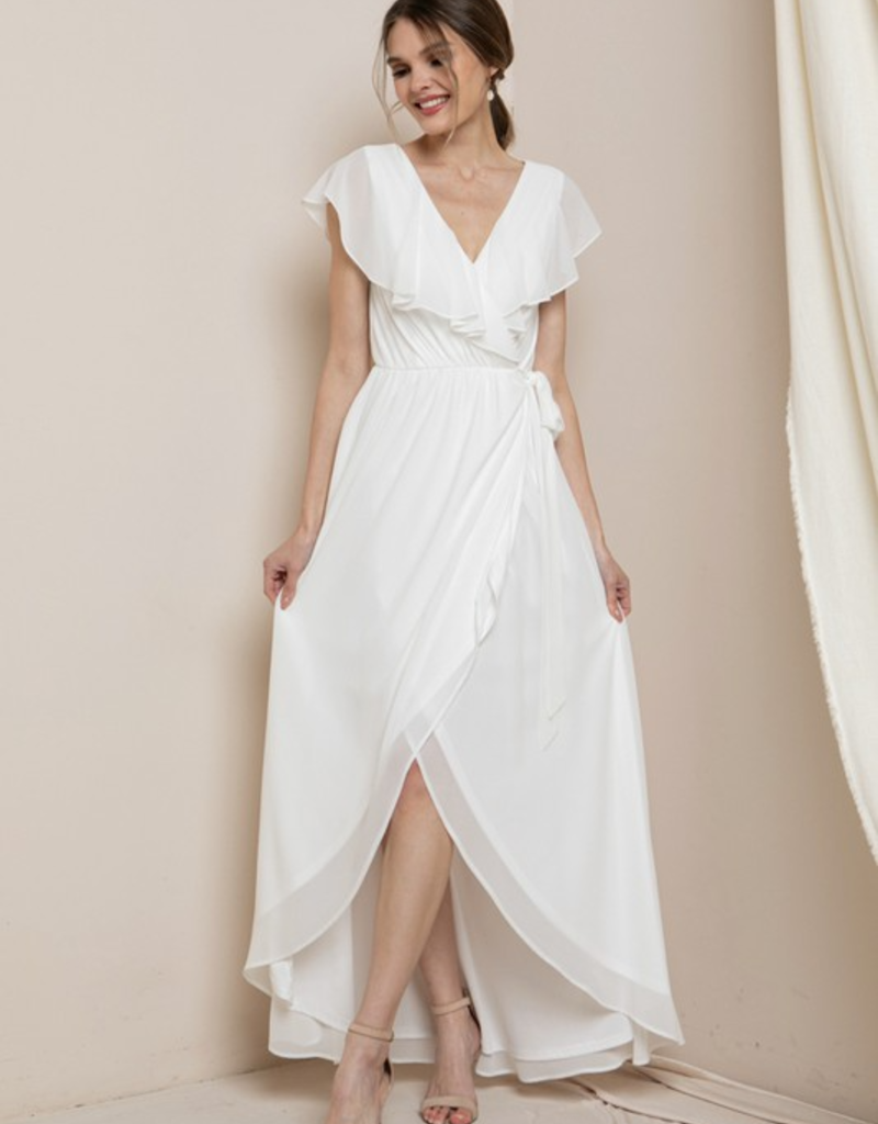 Satin Ruffle Wrap Maxi Dress