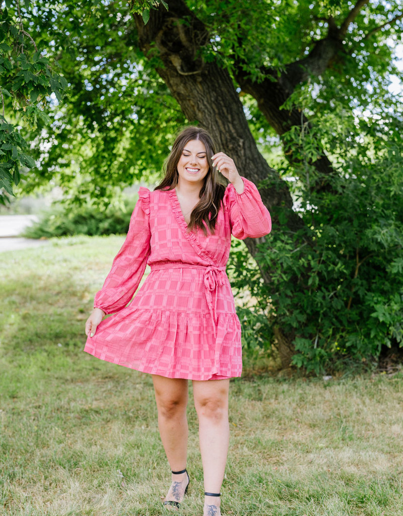 Adelyn Rae Mel Textured Ruffle Wrap Mini Dress (FINAL SALE)