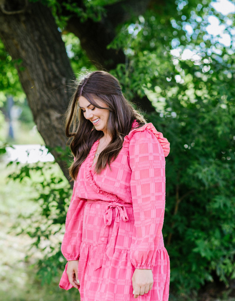 Adelyn Rae Mel Textured Ruffle Wrap Mini Dress