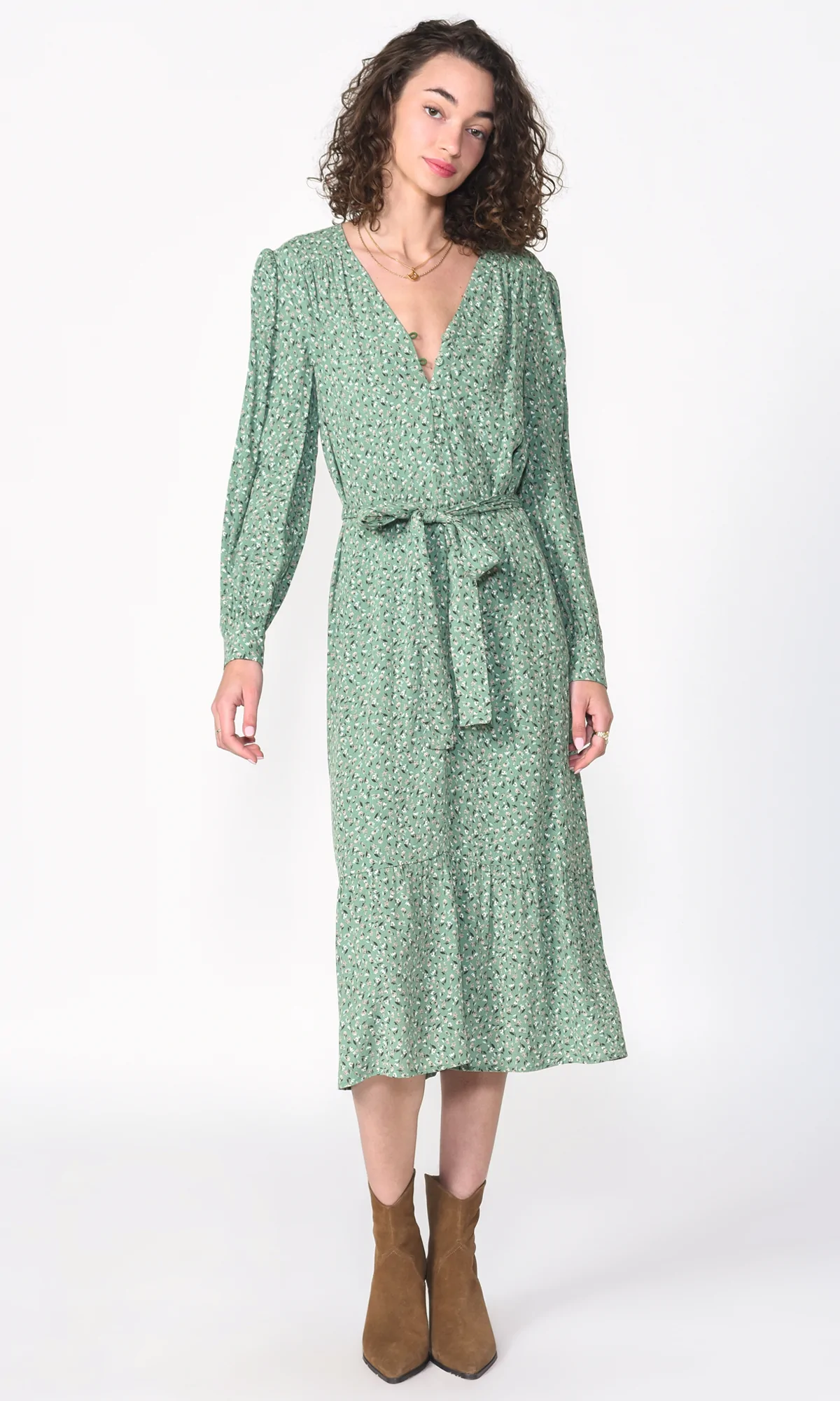 【値下】ranclic volume tiered dress viridian Tiered ruffle maxi dress - Women