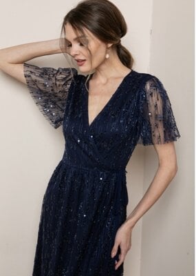 Soieblu Bianca Beaded Maxi Wrap Dress in Navy
