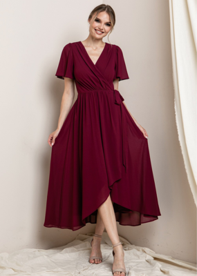 Soieblu Lexi Midi Wrap Dress in Burgundy