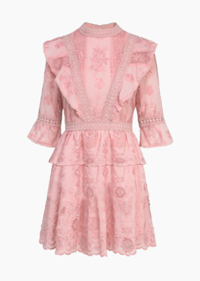 Adelyn Rae Rina Embroidered Mock Neck Tiered Dress