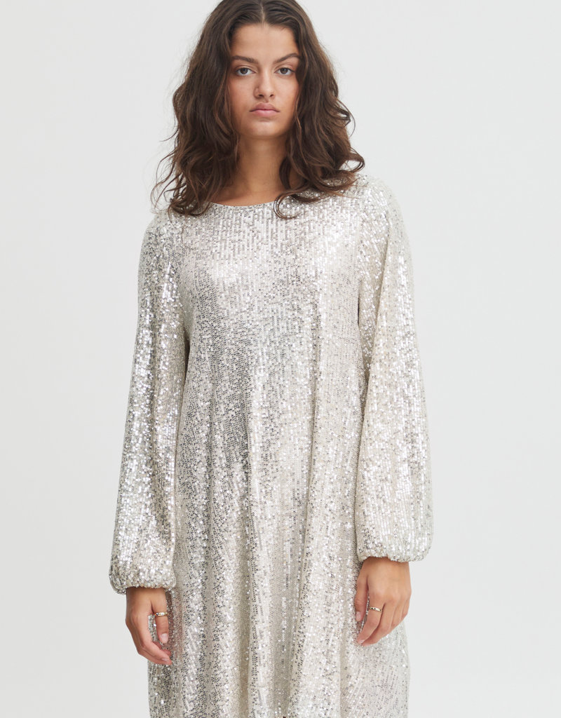ICHI Fauci Sequin Mini Dress in Silver (FINAL SALE)
