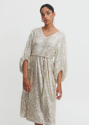 ICHI Fauci Sequin Midi Dress in Silver *Medium & Large*